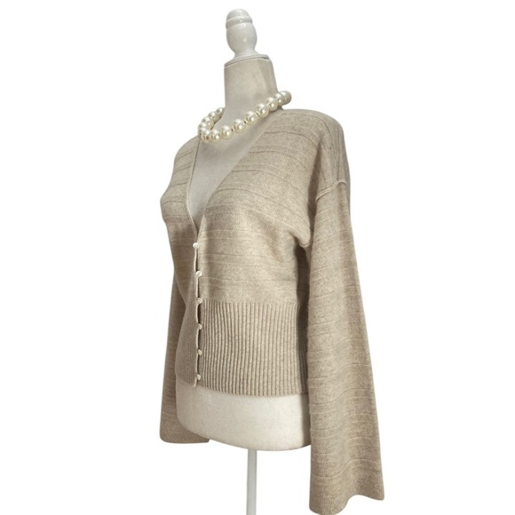 Club Monaco Cashmere Cardigan Sweater NWT Ribbed Bell Sleeves in Creamy Beige - Picture 6 of 11